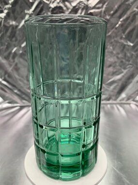 Vintage Anchor Hocking Green Glass Tumbler With Grid Pattern USA-Made Drinkware
